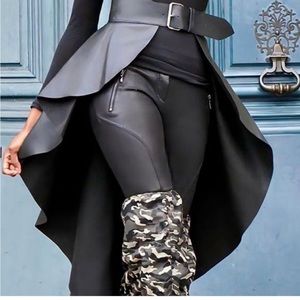 Black PU Leather Peplum Skirt Belt s/m